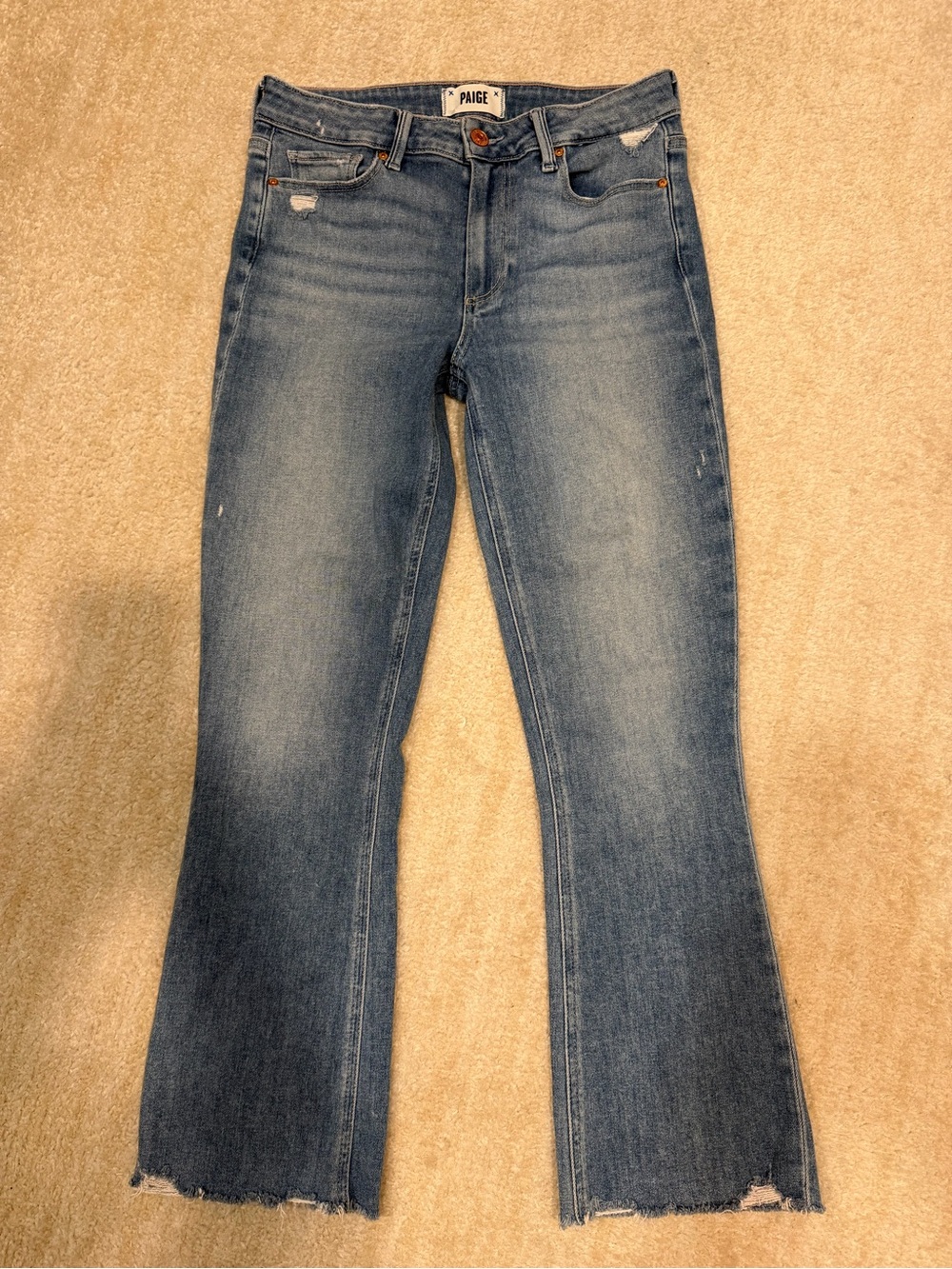 PAIGE Women's Blue Distressed Colette Crop Flare Jeans, 27